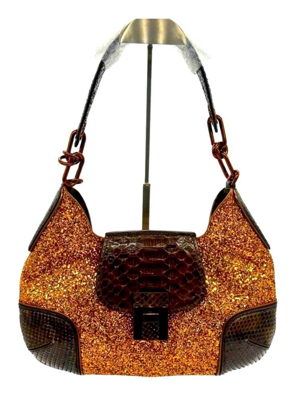 Michael Kors Collection Bancroft Medium Glitter & Python Shoulder Bag NWOT